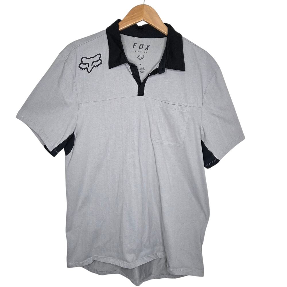 Fox Mens Airline Trudri Performance Polo‎ Shirt Gray Short Sleeve SZ L Motocross